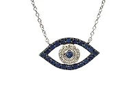 10K White Gold Sapphire & Diamond Evil Eye Pendant, 18"
