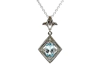 10K White Gold 6x4mm Oval Cut Sky Blue Topaz and 0.021cttw Diamond Necklace - 18 Inches