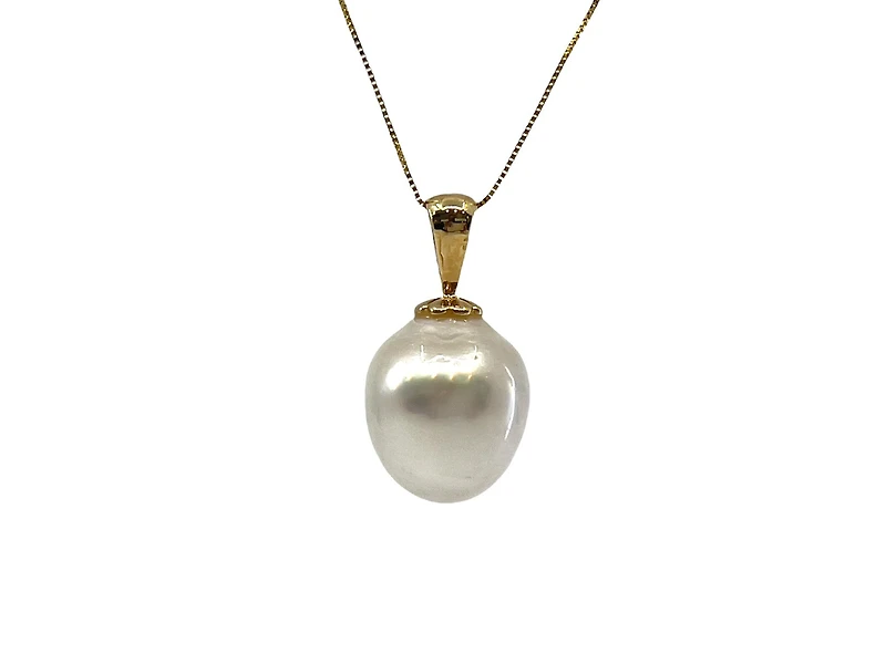 14K Yellow Gold 12.5mm South Sea Pearl Pendant with 10K Yellow Gold Chain