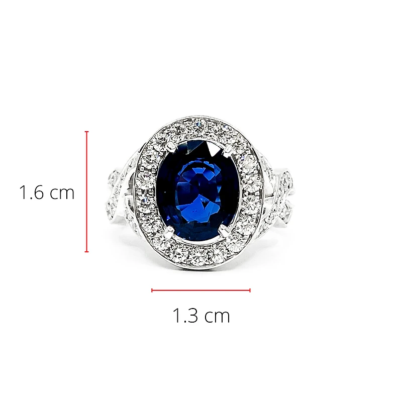 14K White Gold 3.16cttw Genuine Sapphire & 1.15cttw Diamond Ring, Size 6