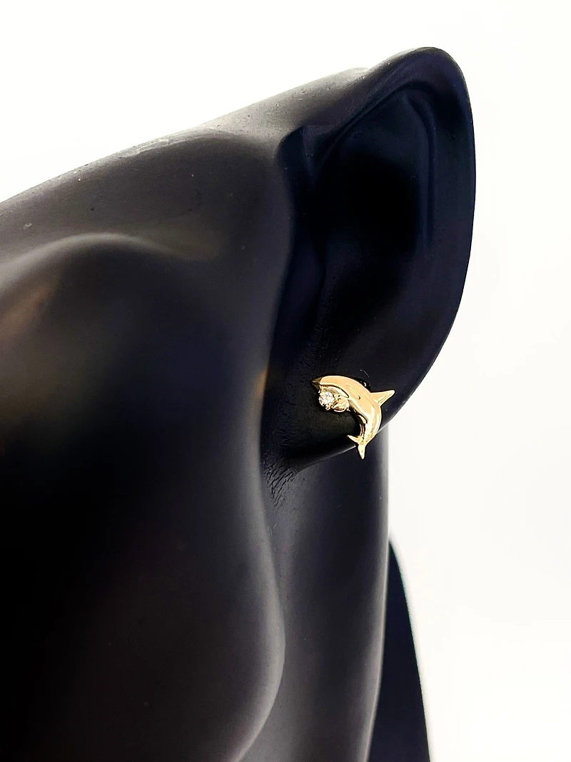 14K Yellow Gold 0.06cttw Diamond Orca Earrings with Butterfly Backs - 12mm x 10mm