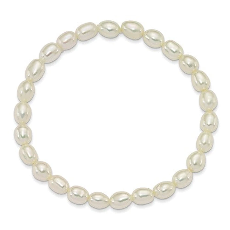4-5mm White Rice Shape Freshwater Cultured Pearl 40mm Stretch Bracelet with Gift Pouch