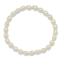 4-5mm White Rice Shape Freshwater Cultured Pearl 40mm Stretch Bracelet with Gift Pouch