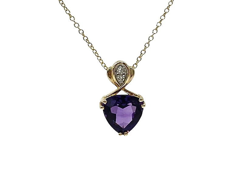 10K Yellow Gold Amethyst & Diamond Necklace, 18"