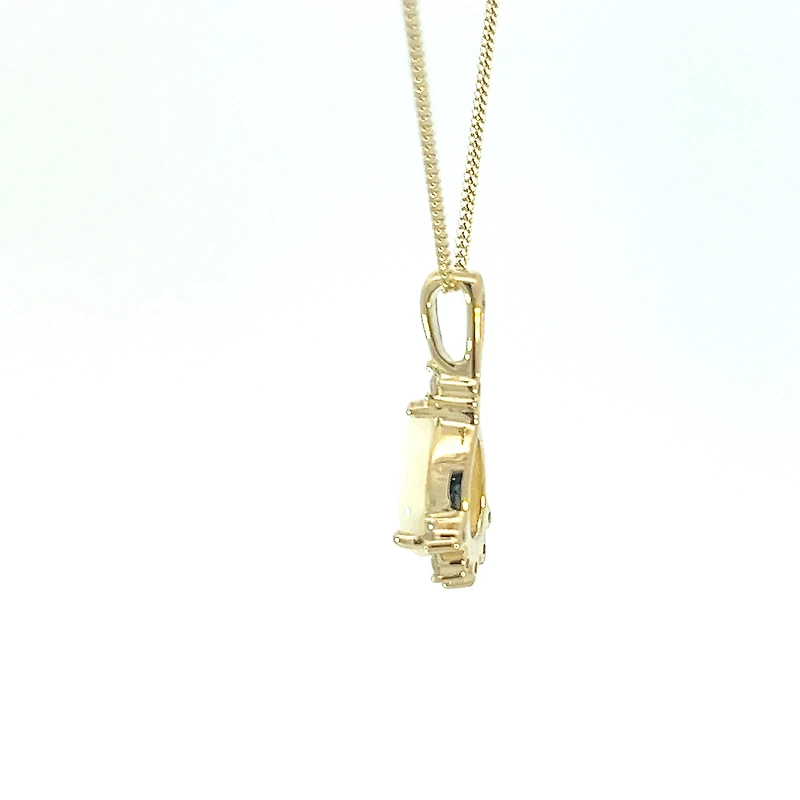 10K Yellow Gold Opal and Diamond Pendant