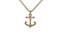 14K Yellow Gold 0.07cttw Diamond Anchor Pendant, 18"