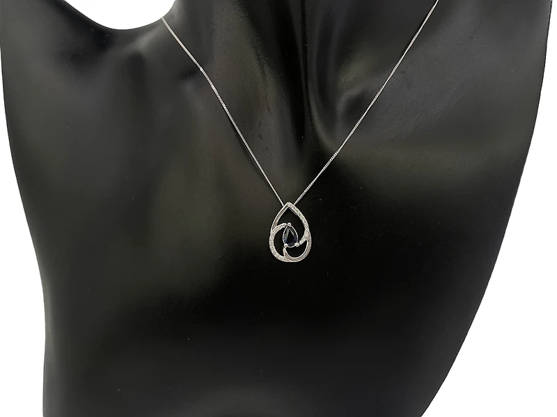 10K White Gold 0.60cttw Genuine Sapphire & 0.10cttw Diamond Pendant, 18"
