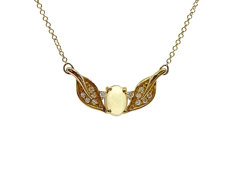 10K Yellow Gold 0.50cttw Opal and 0.10cttw Diamond Necklace - 18 Inches
