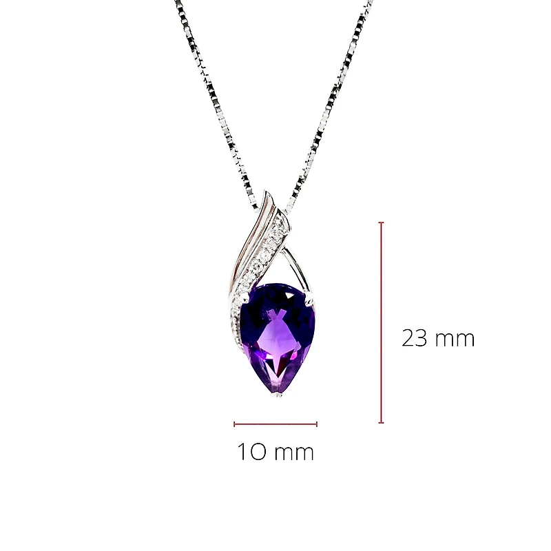 10K White Gold 3.00cttw Genuine Amethyst & 0.06cttw Diamond Pendant, 18"