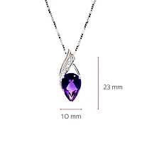 10K White Gold 3.00cttw Genuine Amethyst & 0.06cttw Diamond Pendant, 18"