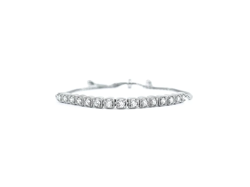 Sterling Silver & Cubic Zirconia  Adjustable Bracelet - inches / plated
