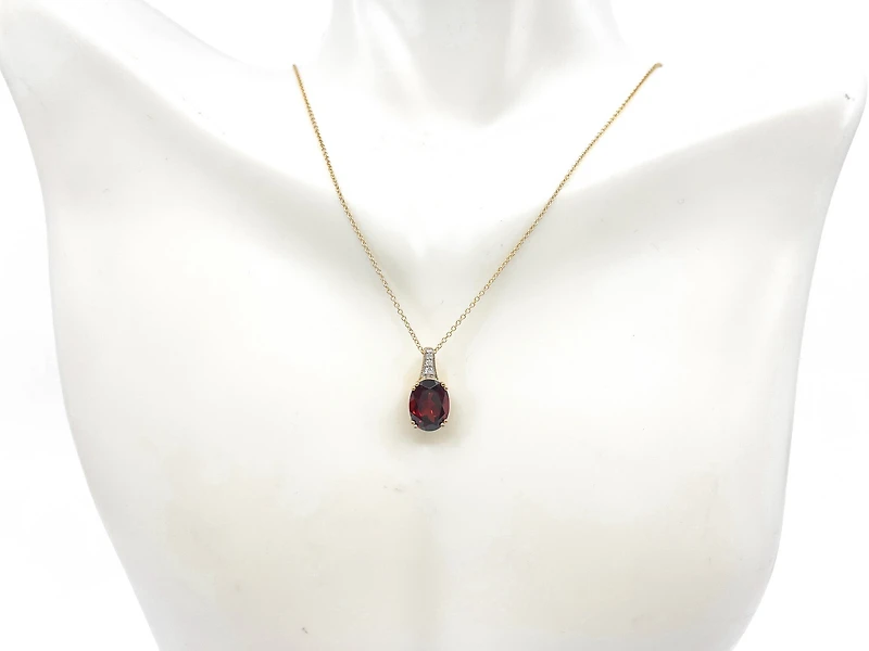 10K Yellow Gold Garnet and Diamond Pendant, 18"