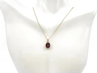 10K Yellow Gold Garnet and Diamond Pendant, 18"