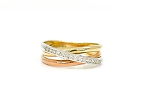 10K Tri - Tone White, Yellow & Rose Gold 0.15cttw Diamond Ring, size 6.5