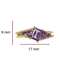 14K Yellow Gold 0.88cttw Amethyst and 0.13cttw Diamond Ring, size 6