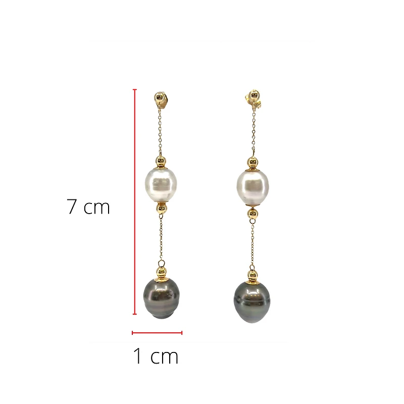 14K Yellow Gold South Sea and Tahitian Pearl Earrings with Butterfly Backs