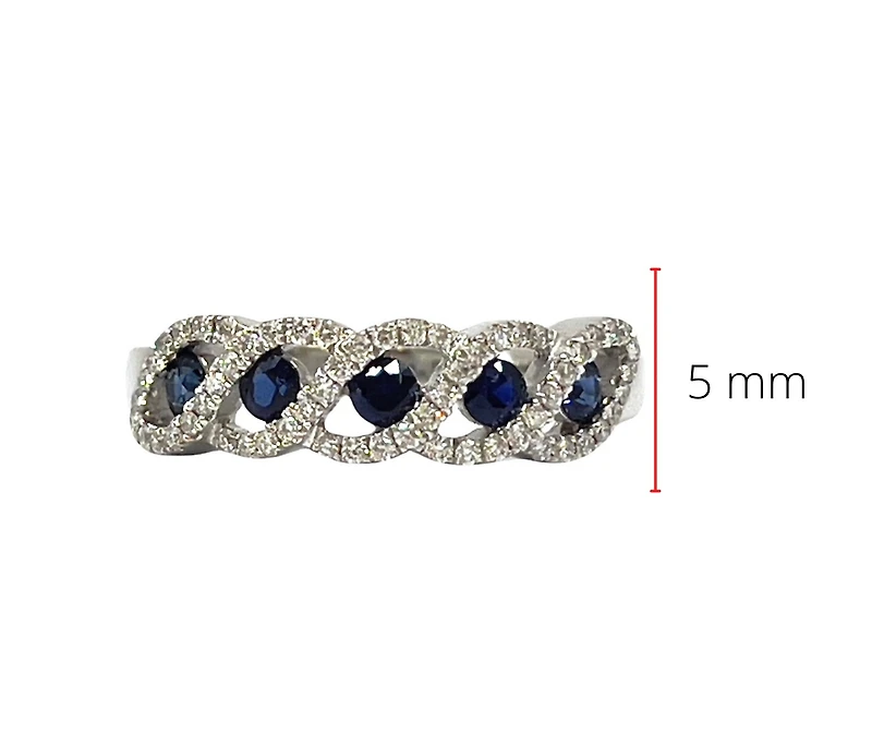 14K White Gold 0.40cttw Genuine Sapphire & 0.19cttw Diamonds Ring, size 6.5