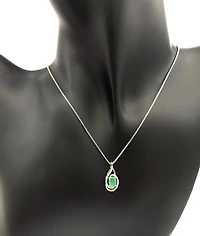 925 Sterling Silver Emerald & Diamond  Necklace