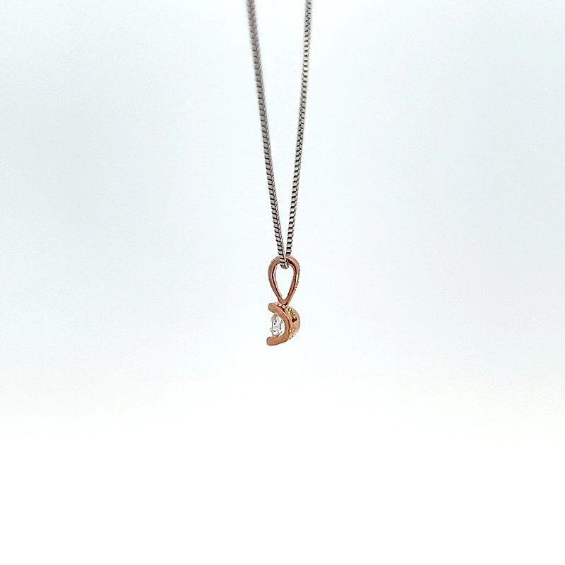 10K Two Toned Rose Gold and White Gold 0.04cttw Diamond Solitaire Necklace - 17 Inches