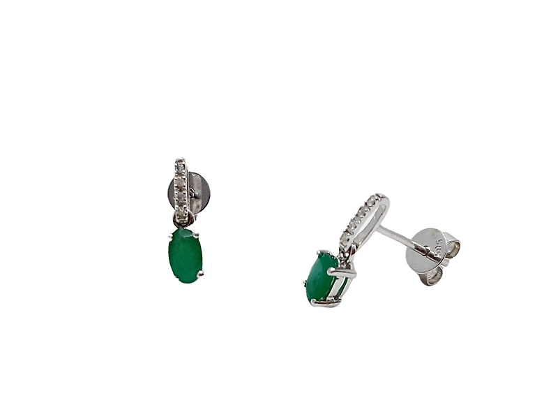 14K White Gold Emerald and Diamond Earrings
