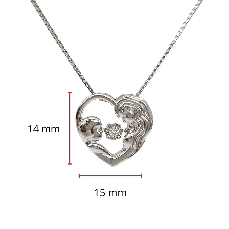 Sterling Silver 0.03cttw Diamond Mom Pendant, 18"