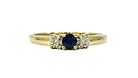10K Yellow Gold Sapphire and Diamond 3 Stone Ring - Size 6