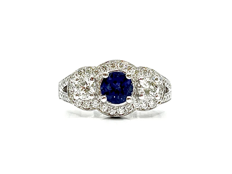 14K White Gold 1.00cttw Genuine Blue Sapphire and 0.94cttw Diamond Ring, size 6.5
