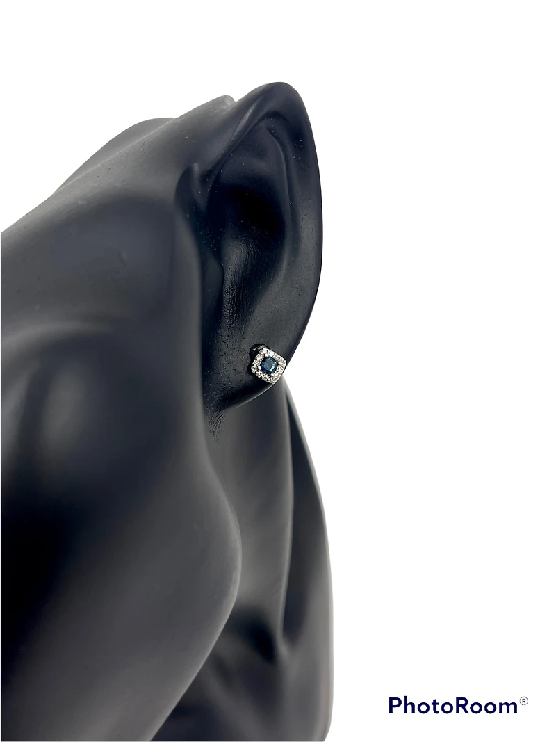 10K White Gold 0.40cttw Genuine Sapphire & 0.12cttw Diamond Halo Stud Earrings