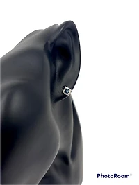 10K White Gold 0.40cttw Genuine Sapphire & 0.12cttw Diamond Halo Stud Earrings