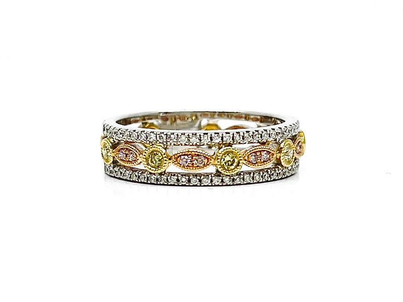 14K White Gold 0.31cttw Yellow, Pink and White Diamond Ring - Size 6.5