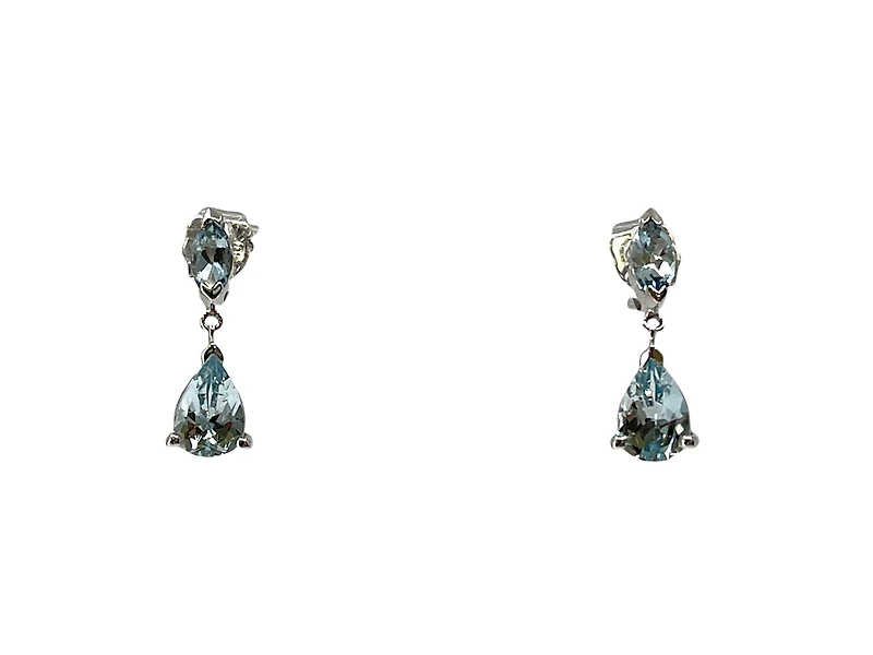 10K White Gold 1.70cttw Genuine Aquamarine Dangle / Drop Earrings
