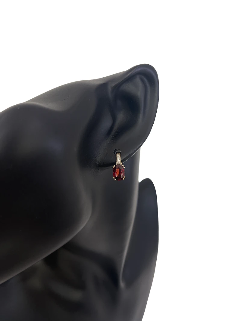10K Yellow Gold Garnet & 0.04cttw Diamond Earrings