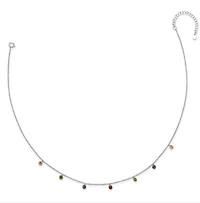 Sterling Silver Rhodium Plated 16 inch Dangling Colorful CZ Necklace with 2 inch Extender