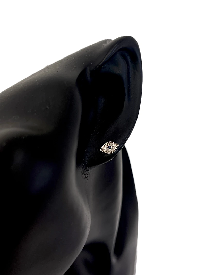 10K White Gold Blue Sapphire and Diamond Evil Eye Earrings