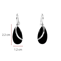Sterling Silver Fish Hook Drop Shape Onyx Earrings 20mmx10mm