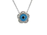 10K White Gold Blue Enamel and Diamond Necklace, 18"