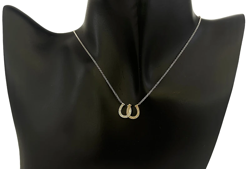 14K White & Yellow Gold 0.11cttw Diamond Double Horseshoe Pendant, 18"