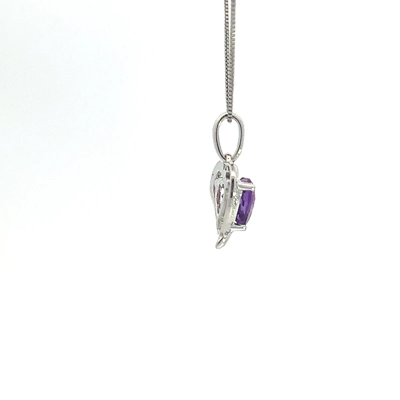10K White Gold Amethyst and Diamond Pendant - 18"