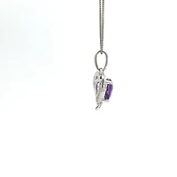 10K White Gold Amethyst and Diamond Pendant - 18"