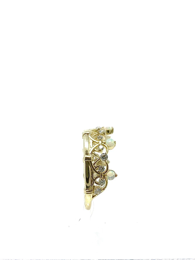 10K Yellow Gold 0.25cttw Genuine Opal & 0.22cttw Diamond Crown Ring - / 4.5