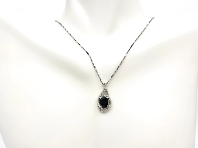 925 Sterling Silver Sapphire & Diamond Necklace