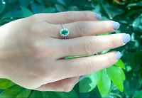 10K White Gold Emerald & 0.16cttw Diamond Ring, size 6.5