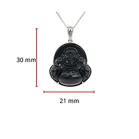 10K White Gold 20mm Dyed Black Jade Buddha Pendant - 18"