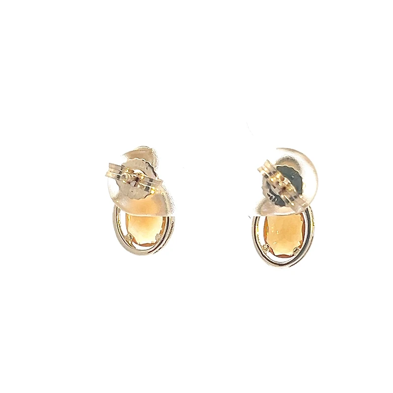 10K Yellow Gold 7x5mm Citrine and 0.02cttw Diamond Earrings
