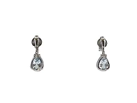 10K White Gold 0.70cttw Genuine Aquamarine Pear Cut & 0.03cttw Diamond Stud / Dangle / Drop Earrings