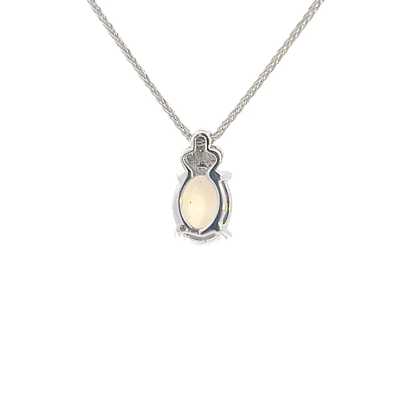 10K White Gold Opal and Diamond Pendant