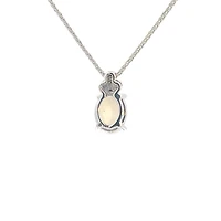 10K White Gold Opal and Diamond Pendant