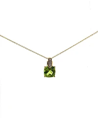 10K Yellow Gold 7mm Cushion Cut Peridot and 0.026cttw Diamond Pendant, 18"