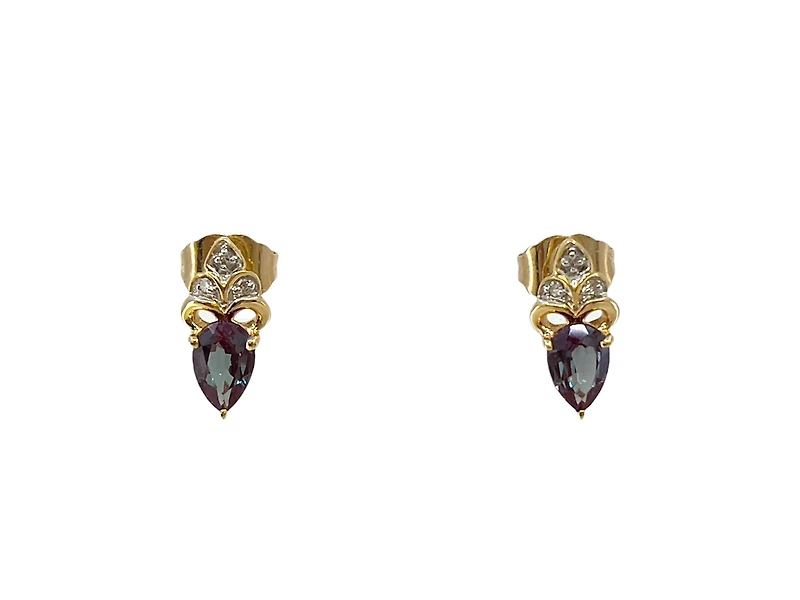 10K Yellow Gold 1.0cttw Created Alexandrite and 0.03cttw Diamond Earrings