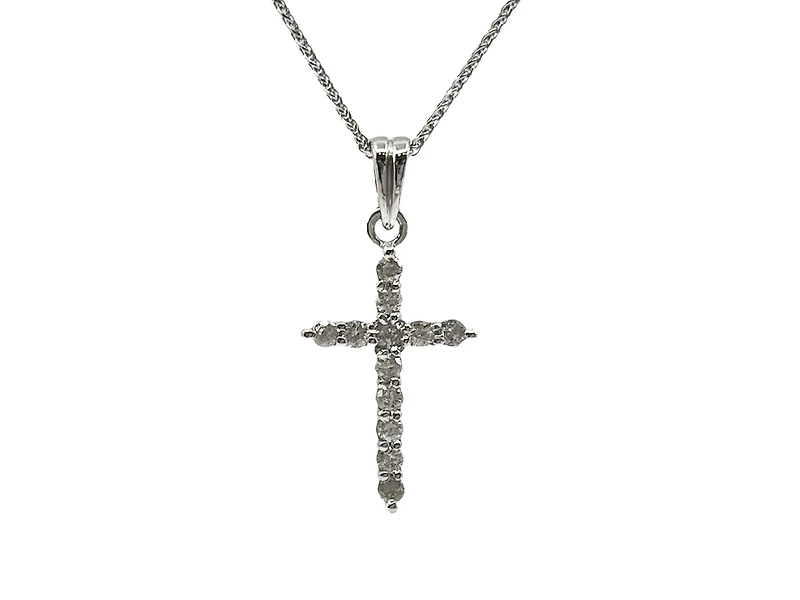 14K White Gold 0.35 cttw Diamond Cross Pendant, 18"